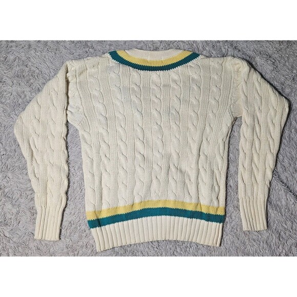 VTG Wimbledon Hartwell Cable Knit Pullover V Neck Sweater Mens Large Grandpacore - Picture 2 of 7